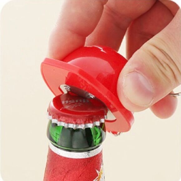 Hard Hat Keychain Bottle Opener-Red - Picture 3 of 3